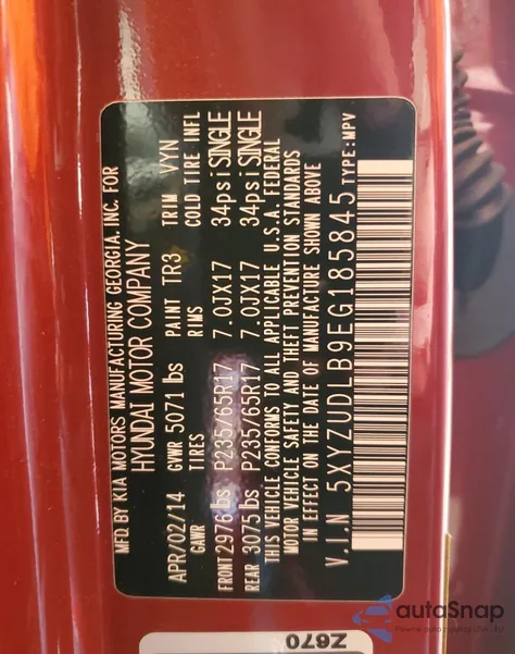 2014 Hyundai Santa Fe Sport from USA, damaged, VIN 5XYZUDLB9EG185845